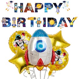 Solar System Planet Astronaut Balloons Rocket Foil Balloons Big Mylar Number Helium Global Happy Birthday Garland Banner for Boy Kids Space Themed Party Decorations (Rocket)