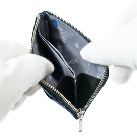 Indenya 1005-04-007 Inden Coin Purse, F Coin Pocket 05, Deer Leather, Navy Blue Base x Black Lacquer, Gourd Pattern, Navy, Black