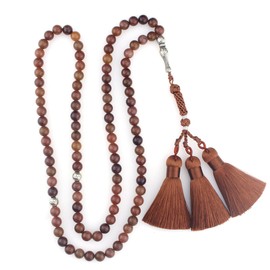 beirunde Tasbih Tesbih Islamic 99 Prayer Beads, Muslim Islam Subha Sebha Worry Beads, Misbaha Masbaha Tasbeeh Sibha Beads, Allah Mohammed Ramadan Rosary, Dark Orange Stone Beads with Tassel, 33 Beads,