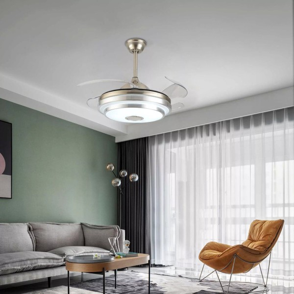 42" Invisible Ceiling Fan Light 7 Color LED Bluetooth Player