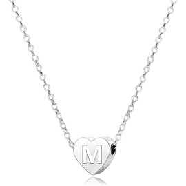 S925 Silver A-Z Capital Initial Heart Pendant Necklaces for Women Girls Lady Mother Sister Friends Christmas Birthday Choker Necklace Fashion Jewellery, Silver, No Gemstone