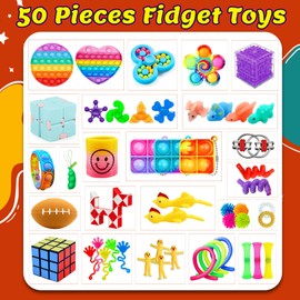 Chennyfun 50PCS Fidget Toys Pack, Sensory Fidget Toys Set, Stress Anxiety Relief Fidget Toy for ADHD Autism, Party Favors Birthday Party Gifts For Kids Teens Adults
