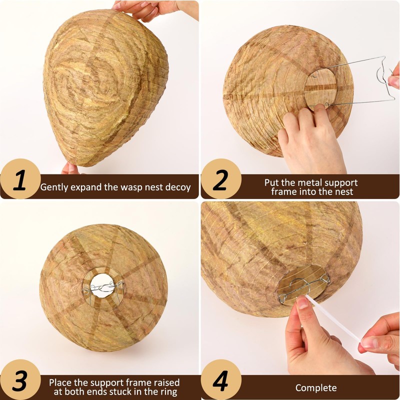 DECYOOL 4 Pack Paper Wasp Nest Decoy Hanging Wasp Nest