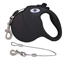CROWN PAWS 13ft Retractable Dog Leash for Small Breed Dogs up to 22 lbs with a Detachable Chew Proof Extender Wire Ropes (Black S)
