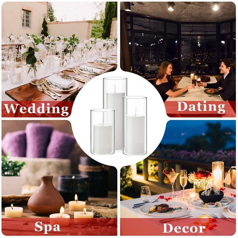 Shihanee White Pillar Candles and Glass Cylinder Vases Clear Cylinder