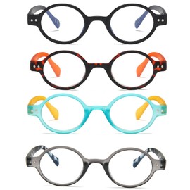 KoKoBin Paquete de 4 mini anteojos de lectura redondos pequeños para lectores cómodos para mujeres y hombres (Multicolor2, 2.25)