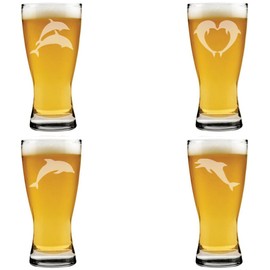 MIP 15 oz Beer Pilsner Glass Gift Set of 4 Dolphin Collection
