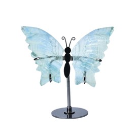 JIC Gem Green Fluorite Crystals Decorative Stone Green Crystals Butterfly Art Carved Angel Wings Sculpture Healing Crystal Quartz Pieces Ornaments with Stand Decor Gifts (1pair, 10cm)