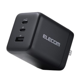Elecom ACDC-PD104100BK Charger, 100 W, 3 Ports, USB-C x 2, USB-A x 1, USB PD Compatible, Uses Swing Plug, Black
