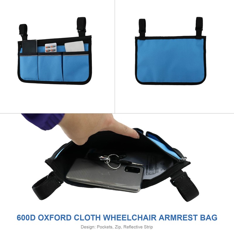 Wheelchair Bag with Pockets Reflective Strips Armrest Side Bag for