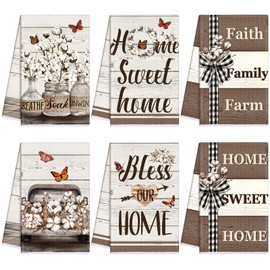 TecUnite 6 Pcs Farmhouse Rustic Kitchen Towels Farm Cotton Dish Towels Decorative Vintage Hand Towel for Cleaning Drying Wiping Tasks Women Mom Gifts Home Living Room Decor