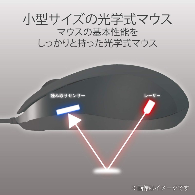Elecom M-S2ULBK/RS Mouse, Wired, Medium, 3 Buttons, USB Laser, Black,