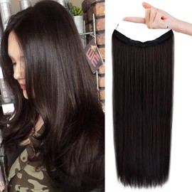 REECHO Invisible Wire Hair Extensions with Transparent Headband Adjustable Size Removable Secure Clips in Straight Secret Hairpiece for Women (20 Inch (Pack of 1), Deep Brown)