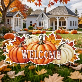 Fall Pumpkin Welcome Decorations Autumn Harvest Pumpkins Outdoor Stakes Fall Thanksgiving Yard Signs for Home Outside Party Supplies Lawn Garden Patio Farmhouse Wall Street Driveway Decor