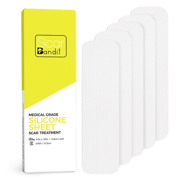 Silicone Scar Sheets - Scarbandit Medical Grade Effective Scar Healing & Reduction -Clear & Comfortable - Surgical, C-Section, Keloid, Burn & Stretch Mark Remover, 5pcs 5.7x1.57in