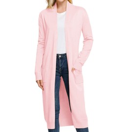 GRACE KARIN Womens Casual Knit Open Front Long Sleeve Long Knit Cardigan Sweater(S,Baby Pink)