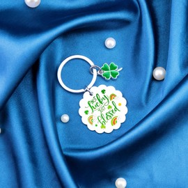 Lucky Gifts For Women Girls Good Luck Charms Christmas Stocking Stuffers for Women Adults St Patricks Day Accessories Decorations Not Lucky Just Blessed Cute Novelty Wavy Keychain