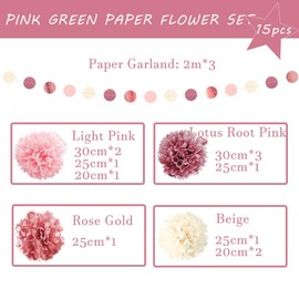 ROEOWENE Pack of 15 Tissue Paper Pompoms Colourful Party Decoration Tissue Paper Pom Poms Hanging Dots Paper Garland Hanging Party Decoration for Wedding, Baby Shower, Birthday, Fiesta Pink Purple