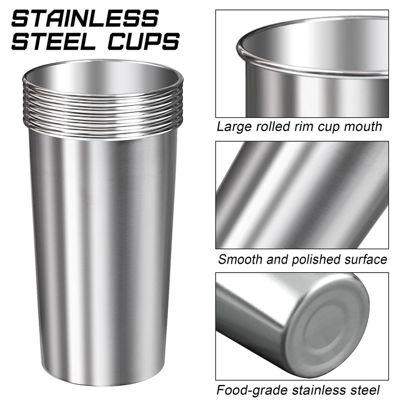 Ruisita 6 Pack 20 oz Stainless Steel Cups Metal Shatterproof