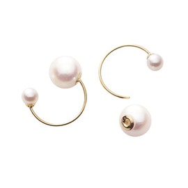 Gemini Pearl Earrings K18 Women's [Gift Wrapped], Yellow Gold, Pearl