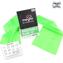 Meglio Resistance Bands Latex Free - Exercise Bands for Physiotherapy, Strength Training & Fitness Workouts, Yoga, Pilates, Stretching. Range of Resistance Strengths & Free Exercise Guide Booklet
