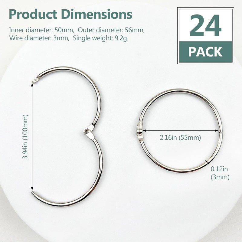 Shower Curtain Hook Rings, 24-Pack Rust-Resistant Metal Shower Curtain Rings