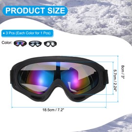 PATIKIL Dirt Bike Goggles, 3 Pcs Motorcycle Goggles ATV Goggles Ski Goggles Racing Helmet Goggles Windproof for Mountaineering Sky Diving Ski Riding, Black with Colorful/Silver/Blue Lenses