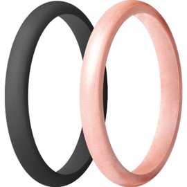 ThunderFit Stackable Silicone Wedding Rings for Women, Thin Rubber Engagement Bands 2.5mm Wide 1.8mm Thick - 1/2/3/4/5/7 Variety Multipack