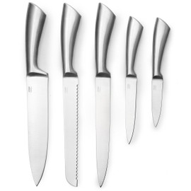 Cheer Collection Stainless Steel Chef Knife Set with Acrylic Stand (14-Piece) Professional Kitchen Utensils - Sharp Serrated and Standard Blades for Mincing, Chopping, Slicing