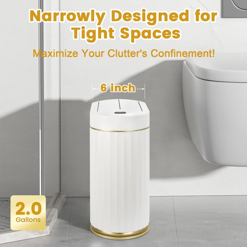 ELPHECO Bathroom Trash Can with Lid Butterfly, Motion Sensor Trash