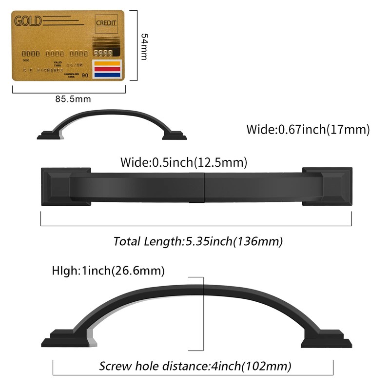 Amerdeco 10 Pack Matte Black Cabinet Pulls 4 Inch(102mm) Hole