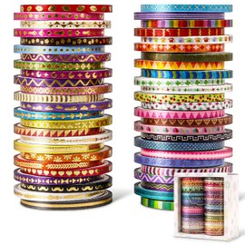 emmoolife 50 Rolls Skinny Washi Tape Set 3mm Wide, Gold Foil Print Masking Thin Basic Patterns Decorative Tapes for Scrapbooking, Junk Journal Supplies, Bullet Journaling, Craft Tape for Women Girl