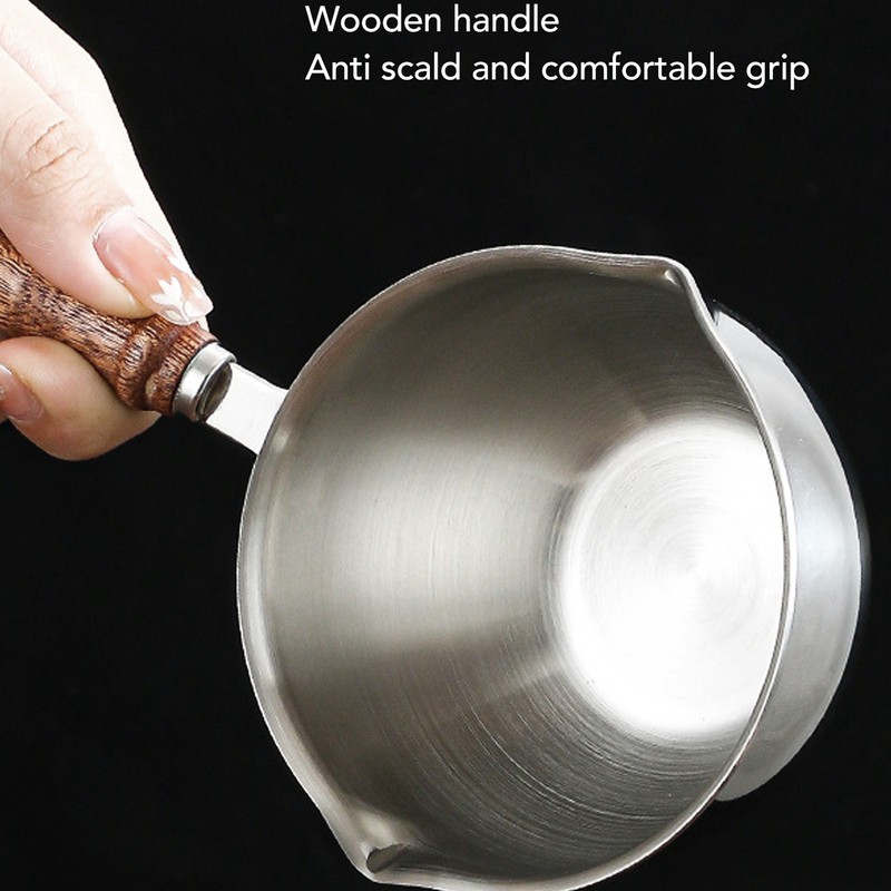 Butter Warmer Stainless Steel Wooden Handle 3 Layers Multi Purpose