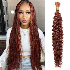 Deep Wave Bulk Human Braiding Hair 50g 18 Inch Color 350 Human Braiding Hair for Boho Braids 1 Bundle/Pack No Weft 100 Percent Brazilian Human Braiding Hair Extensions for Micro Braiding