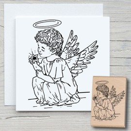 Newstamps Angel Seraphim Rubber Stamp for Cards and Gifts, Wooden Stamp for Christmas, Christmas Card, Advent, Scrapbook, Textile Stamp, Decoration, Friends