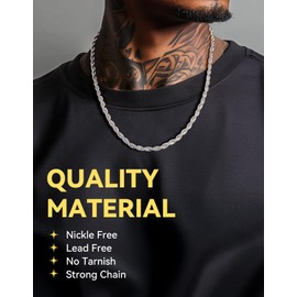 ChainsHouse Men Women Twisted Style Rope Chain 6mm Wide Stainless Steel Necklace, 18"