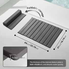 Volminex Stone Bath Mat, Foldable Diatomaceous Earth Non Slip Bath Mat, Absorbent and Quick Drying PU Leather Fabric, Stone Drying Mat for Bathroom Floor, Natural, Easy to Clean (Dark Gray, 24"×16")