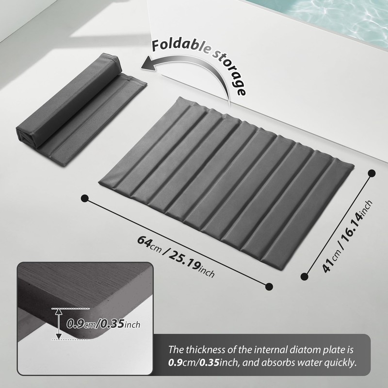Volminex Stone Bath Mat, Foldable Diatomaceous Earth Non Slip Bath
