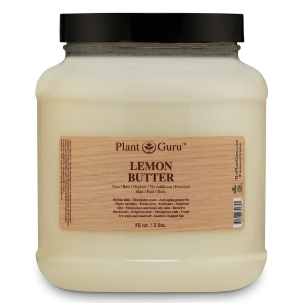 Lemon Body Butter 3lb. 100% Pure Raw Fresh Natural Cold Pressed. Skin Body and Hair Moisturizer, DIY Creams, Balms, Lotions, Soaps.