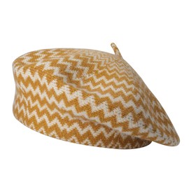 ZLYC Women Winter Berets Hat French Cashmere Warm Artist Classic Print Hat (Striped Yellow)