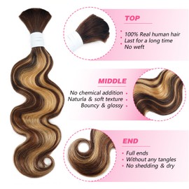 Liqusee Body Wave Curly 4/27 Human Braiding Hair 100g One Bundle/Pack Bulk Human Hair for Braiding No Weft Human Hair Braiding Hair for Boho Braids (22 inch, Body Wave 4/27)