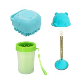 Dog Paw Cleaner,Bath Brush and Feeding Toy - 3 Pack Silicone Bristles Pet Cleaning Brush Feet Cleaner, Puppy Massage Brush Hair Fur Grooming and Rocking Feeding Toys