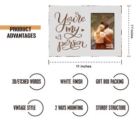 EXQUIDECA You Are My Person White Rustic Engraved Picture Frames 4x6 Inches Tabletop - Anniversary Wedding Husband Wife Boyfriend Girlfriend Couples in Love Gifts