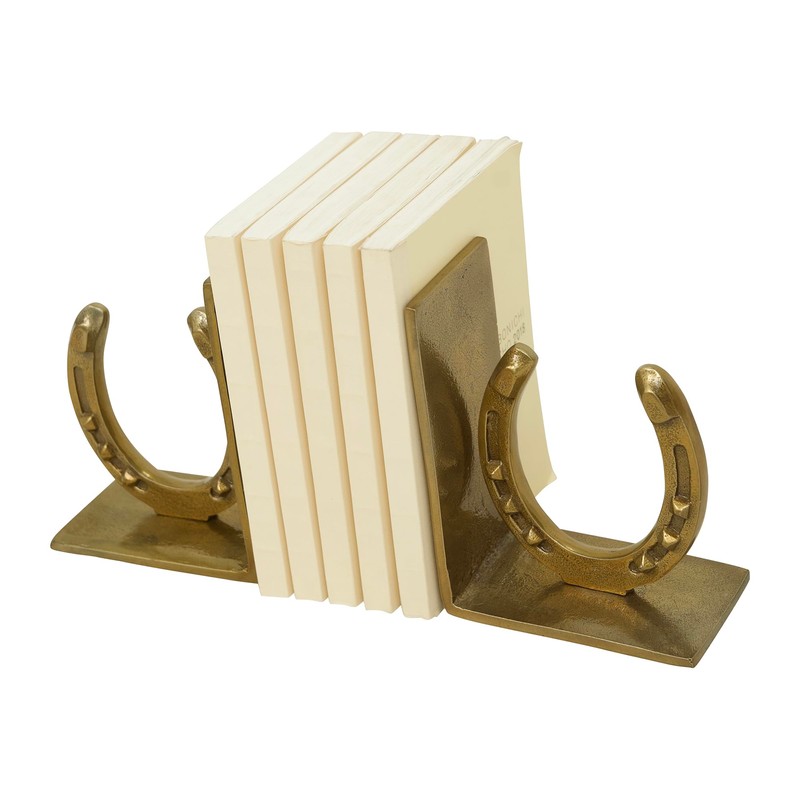 Huntley Horse Shoe Bookends, Pair, Brass Antique Finish