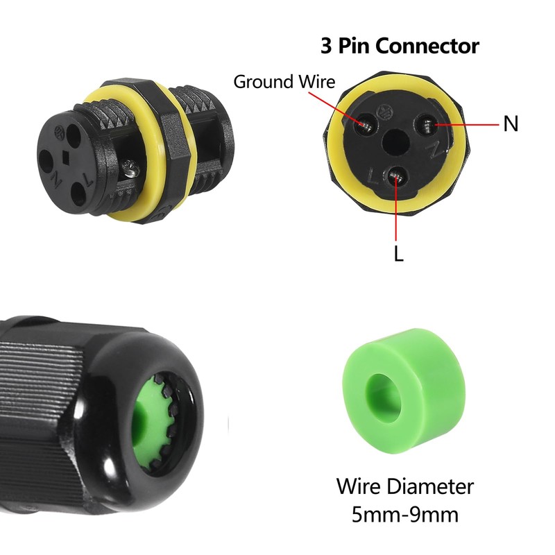 8PCS 3 Pole Wire Connector Waterproof IP68 Outdoor Electrical Junction