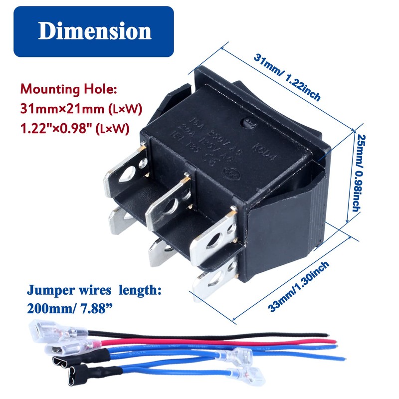2Pcs ON-Off-ON Polarity Reversing Rocker Switch，DPDT 6 pins 3 Position