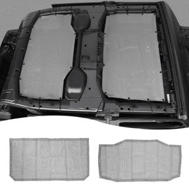 Hoolcar Front & Rear Mesh Sun Shade for Jeep Wrangler JL Unlimited (2018-2024) 4 Doors- American Flag Mesh Screen Sunshade JLU Top Mesh Cover UV Blocker Mesh Cover, Grey