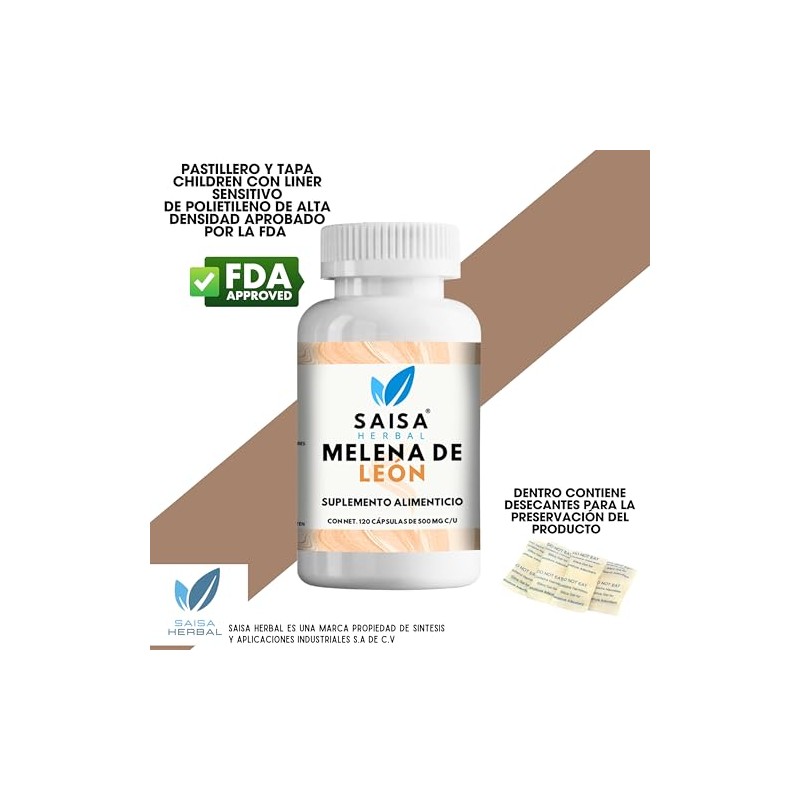 SAISA HERBAL Melena de León,120 Cápsulas Memoria, Concentración, Bienestar Cognitivo