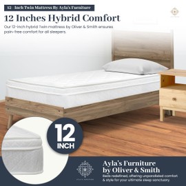 Aylas Furniture 12 Inch Twin Bed Mattress - High Density & Comfort Cold Foam - Bonnell Coil Springs - Hybrid Twin Size Mattress - Medium Firm