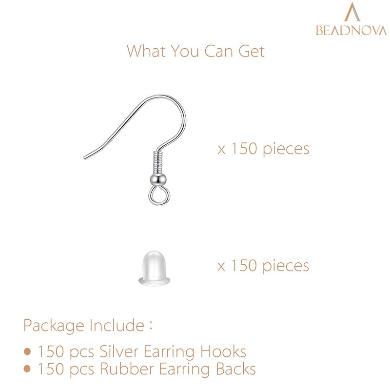 BEADNOVA Fish Hook Earring Hooks 150pcs Earring Findings with Backs